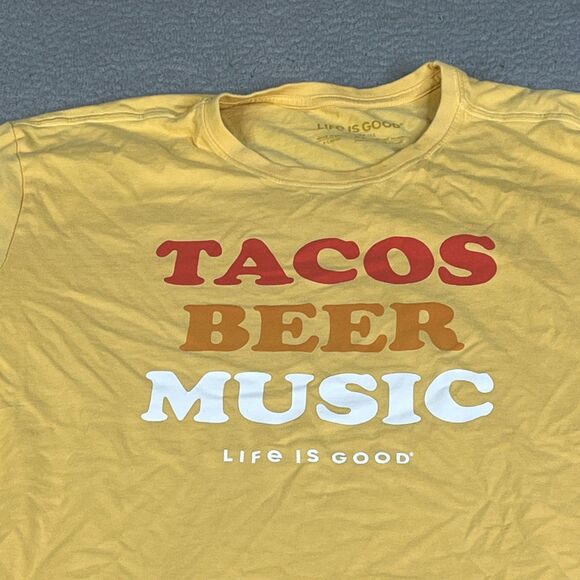 Life Is Good T-Shirts Men XL Yellow Taco Beer Music Short Sleeve Crusher Tee - Picture 1 of 10